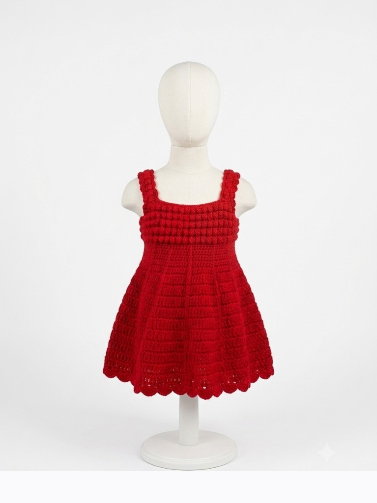 Handcrafted Baby Red Crochet Dress for 0-3 Months and 0-6 Months Old by made_withlove_crochet